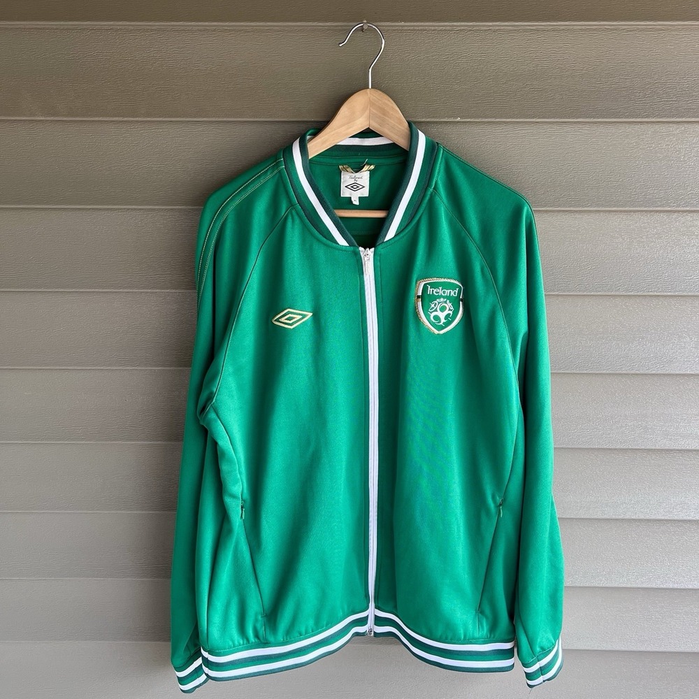 Vintage Ireland Home Football Soccer Track Top Jacket Umbro Green Mens XL